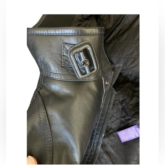 Ralph Lauren Collection Cadena Logo-Patch Belted Leather Moto Jacket - Picture 14 of 16